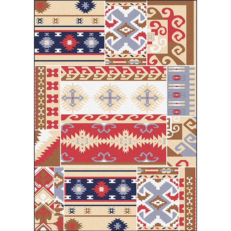 Alfombra americana del suroeste en rojo y marrón, alfombra con patrón geométrico Tribal, alfombra lavable de poliéster par...