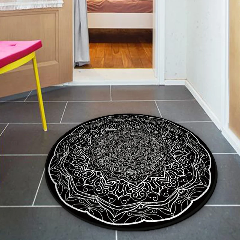 Alfombra Americana Southwestern, alfombra de poliéster en blanco y negro, alfombra lavable para sala de estar Negro Clearhalo