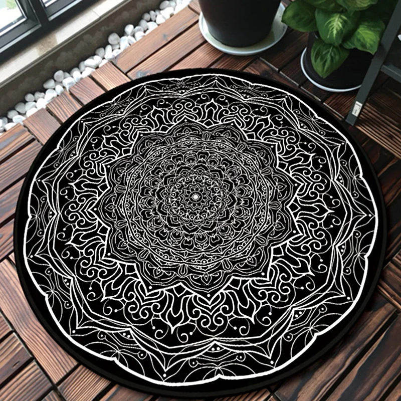 Alfombra Americana Southwestern, alfombra de poliéster en blanco y negro, alfombra lavable para sala de estar Negro Clearhalo