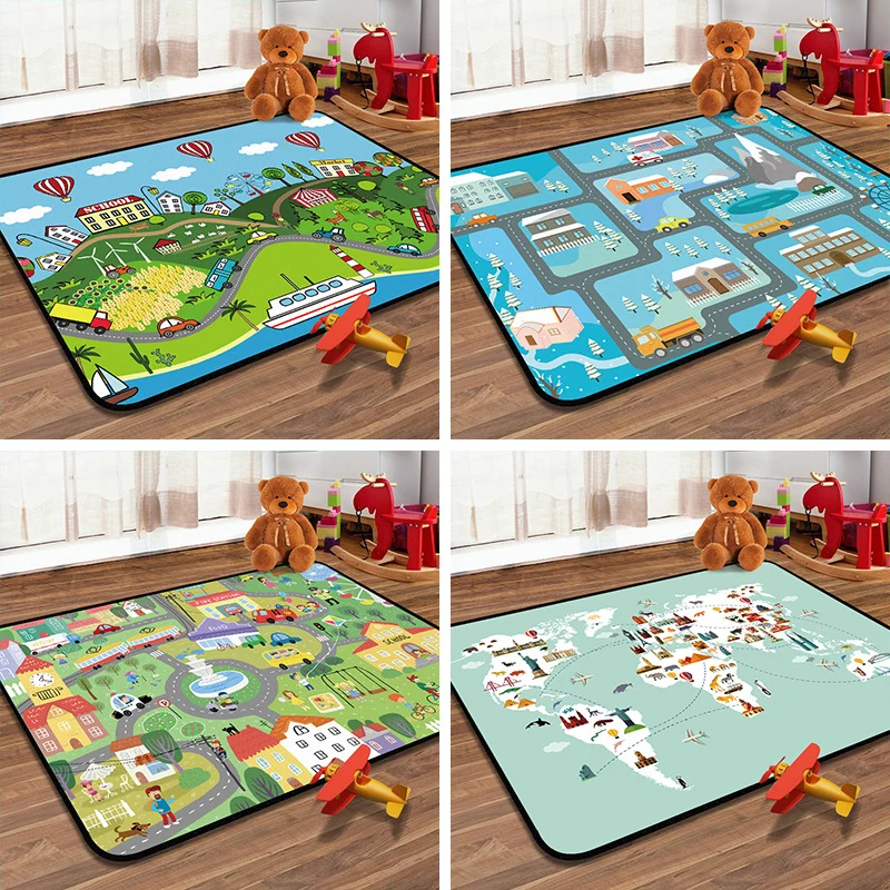 Alfombra de aprendizaje para niños, alfombra con mapa de navegación multicolor, alfombra lavable y antideslizante para hab...