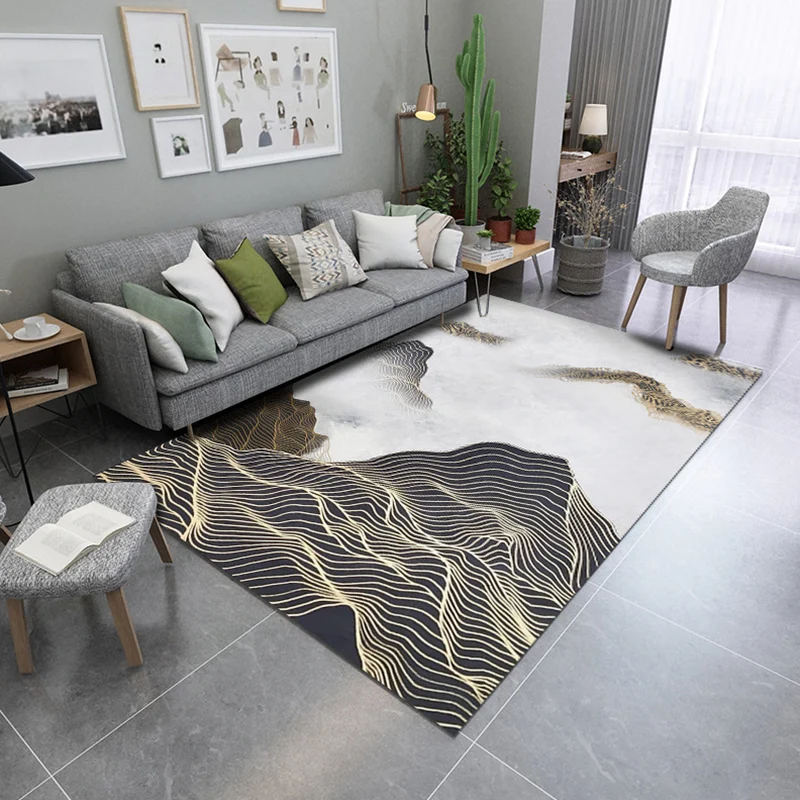 Alfombra asiática decorativa con estampado de montañ multicolor, alfombra abstracta que admite mascotas, alfombra con resp...