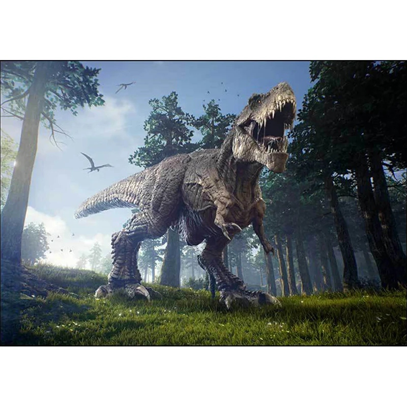 Alfombra azul novedosa de poliéster con diseño de dinosaurio y árbol, alfombra lavable con respaldo antideslizante para sa...