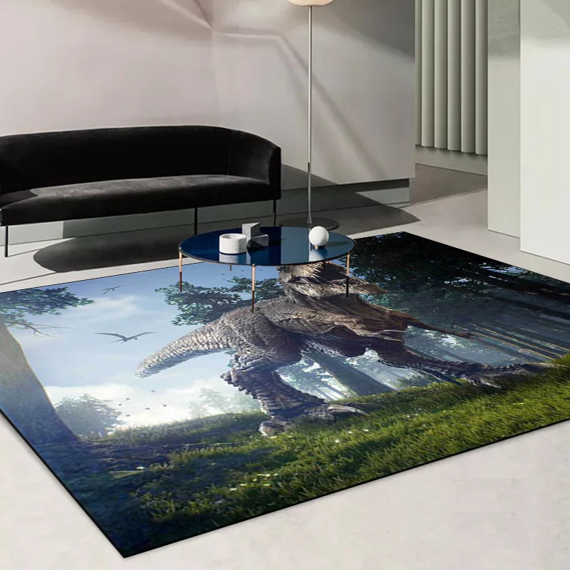 Alfombra azul novedosa de poliéster con diseño de dinosaurio y árbol, alfombra lavable con respaldo antideslizante para sa...