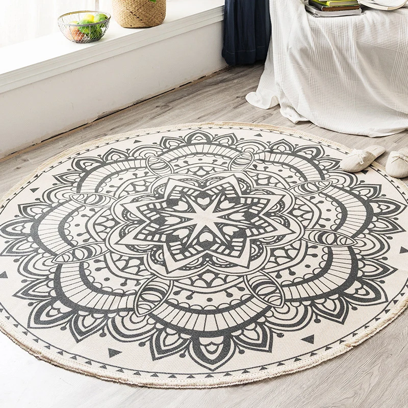 Alfombra bohemia de mandala, alfombra de algodón multicolor, alfombra que admite mascotas para dormitorio Gris Clearhalo