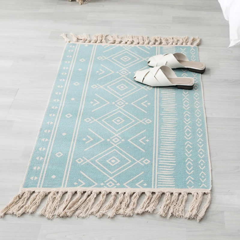 Alfombra bohemia multicolor, mezcla de algodón, alfombra con patrón del suroeste, alfombra lavable máquina hecha mano con...
