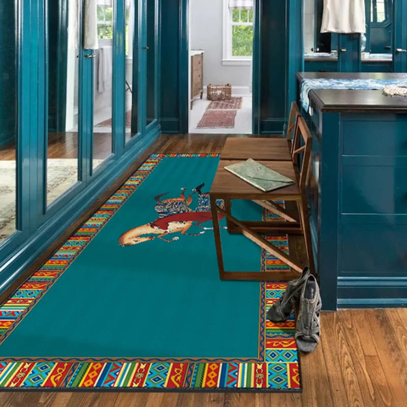 Alfombra clásica con estampado de animales, alfombra interior de poliéster multicolor, respaldo antideslizante, alfombra l...