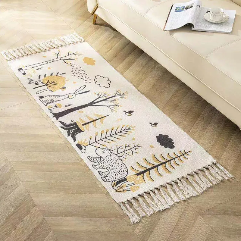 Alfombra clásica con estampado geométrico, mezcla de algodón multicolor, alfombra lavable de fácil cuidado con flecos para...