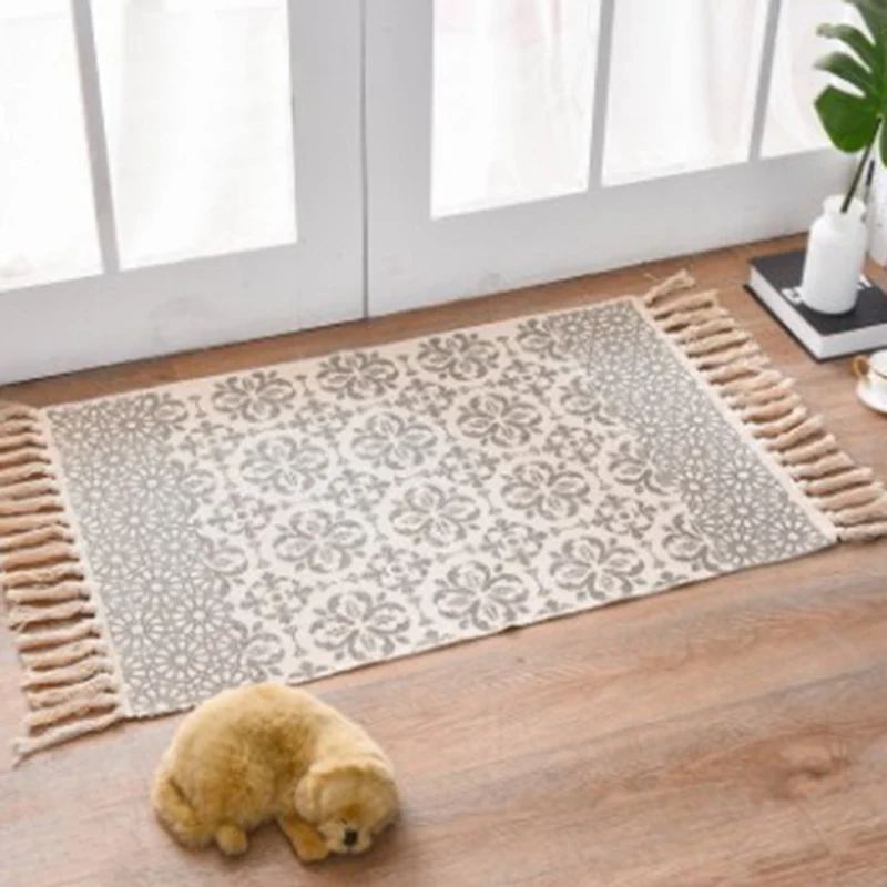 Alfombra clásica con estampado geométrico, mezcla de algodón multicolor, alfombra lavable de fácil cuidado con flecos para...