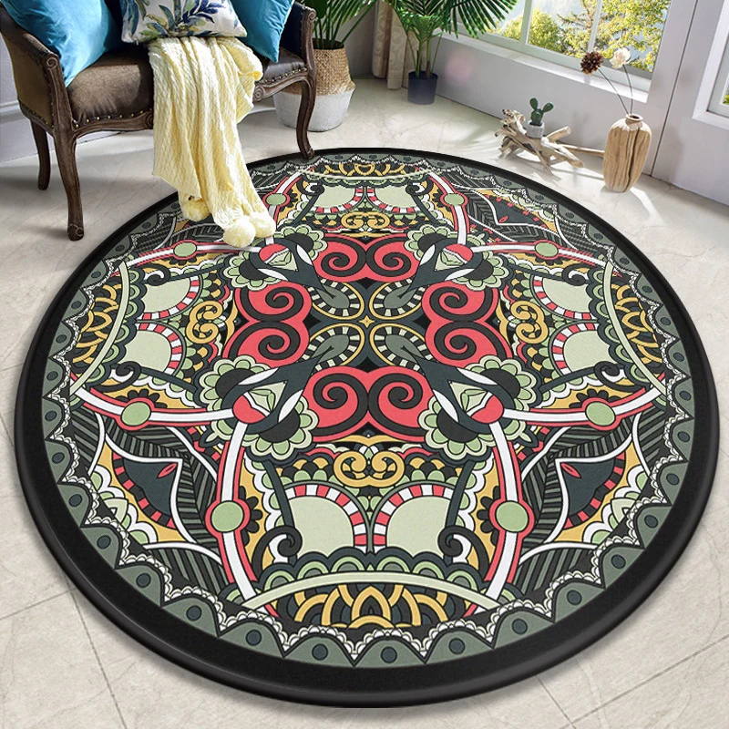 Alfombra colorida de Mandala, alfombra turca de poliéster para interiores, respaldo antideslizante, lavable máquina, alfom...