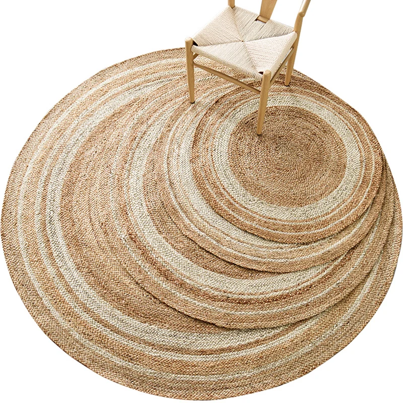 Alfombra De Comedor Rústica Alfombra Lisa Multicolor Cuerda De Yute Alfombra Interior Trenzada Mano Madera Clearhalo