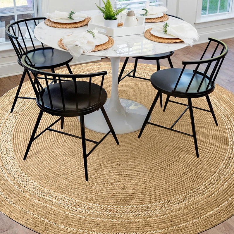 Alfombra De Comedor Rústica Alfombra Lisa Multicolor Cuerda De Yute Alfombra Interior Trenzada Mano Madera Clearhalo