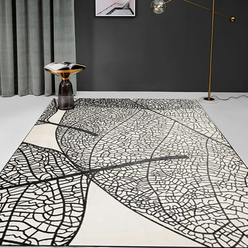 Alfombra con diseño de hojas única, alfombra nórdica gris y negra, alfombra lavable de poliéster con respaldo antideslizan...