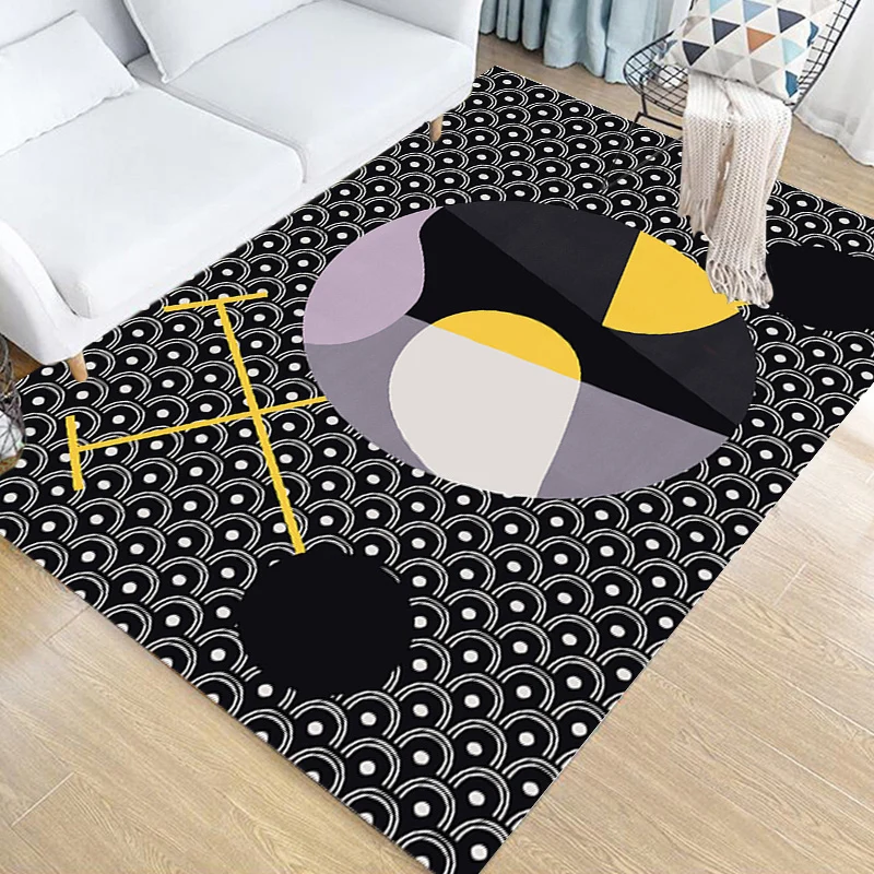 Alfombra con diseño de ondas negras multicolores, alfombra moderna de poliéster, lavable, antideslizante, apta para mascot...