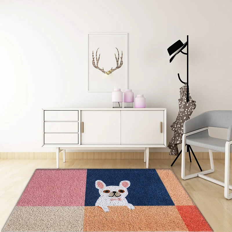 Alfombra con diseño de perro para niños, alfombra de vinilo multicolor, lavable, antideslizante, para decoración del hogar...