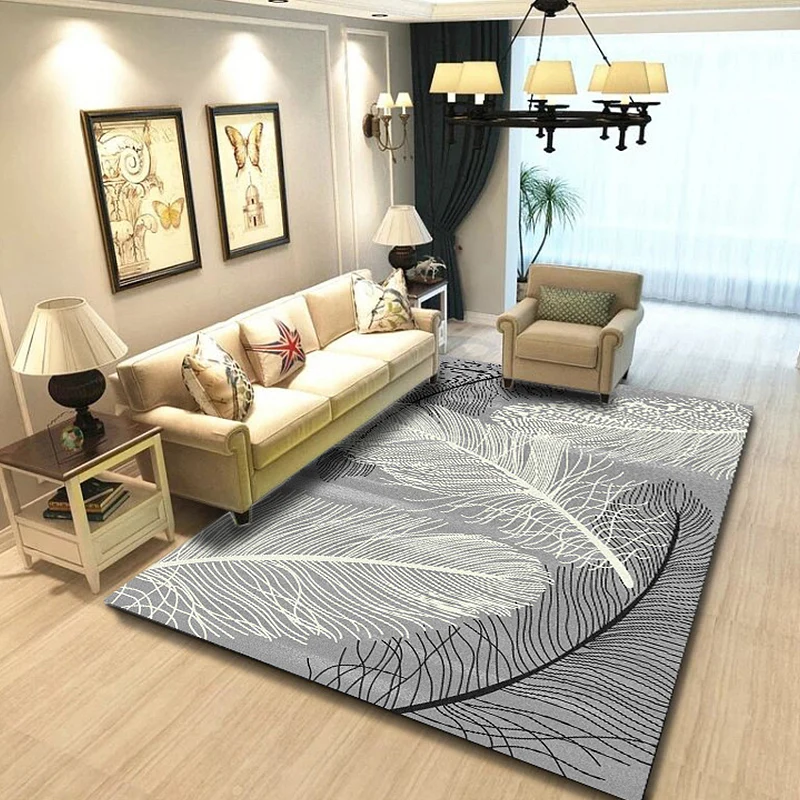 Alfombra con diseño de plumas nórdicas, alfombra de poliéster Multicolor, lavable, apta para mascotas, antideslizante, par...