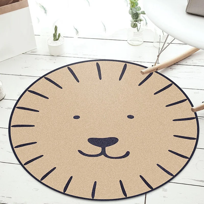 Alfombra con estampado de animales de dibujos animados para niños, alfombra de poliéster verde y albaricoque, lavable, apt...