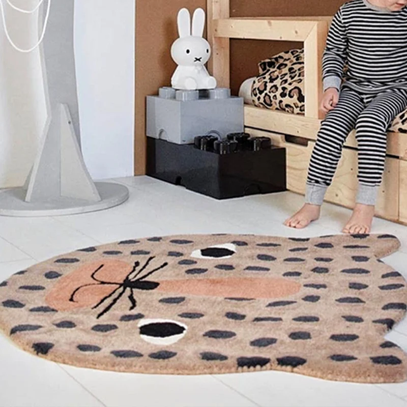 Alfombra con estampado de animales de forma irregular, alfombra relajante multicolor, mezcla de algodón, antideslizante, l...