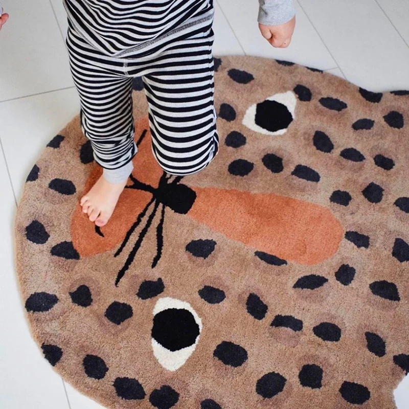 Alfombra con estampado de animales de forma irregular, alfombra relajante multicolor, mezcla de algodón, antideslizante, l...
