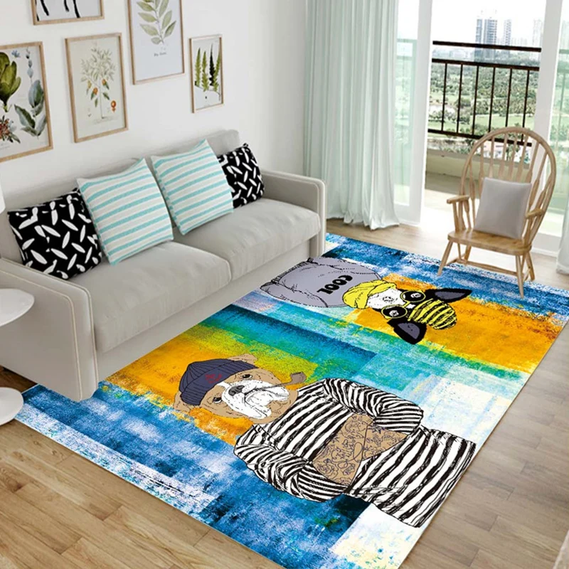 Alfombra con estampado de dibujo de animales de dibujos animados, alfombra sintética multicolor con respaldo antideslizant...