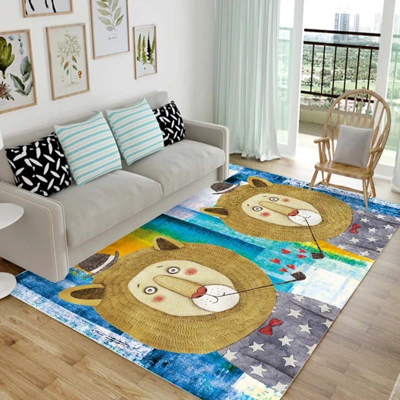 Alfombra con estampado de dibujo de animales de dibujos animados, alfombra sintética multicolor con respaldo antideslizant...