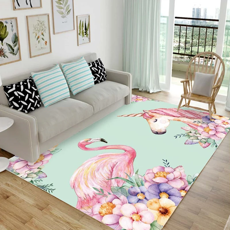 Alfombra con estampado de dibujo de animales de dibujos animados, alfombra sintética multicolor con respaldo antideslizant...