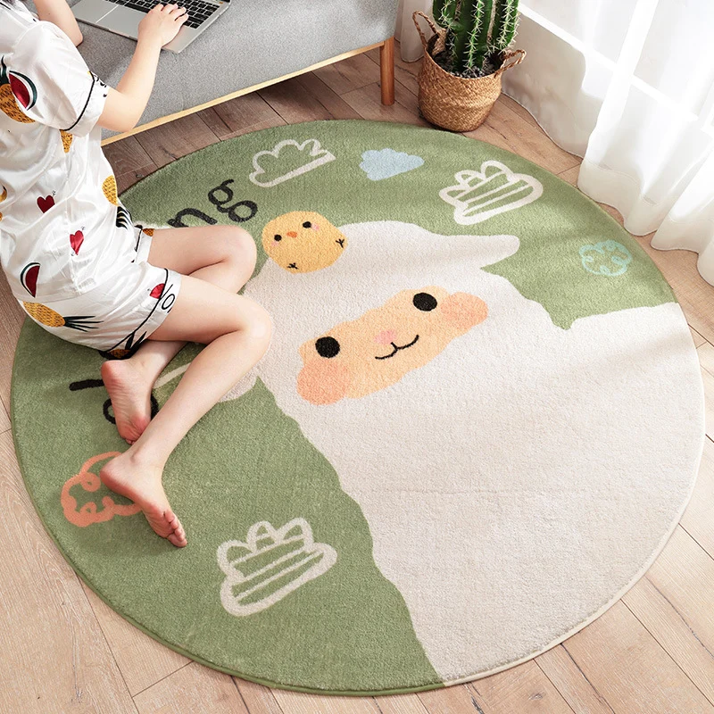 Alfombra con estampado de dibujos animados, alfombra multicolor de lana de cordero, alfombra lavable antideslizante para d...