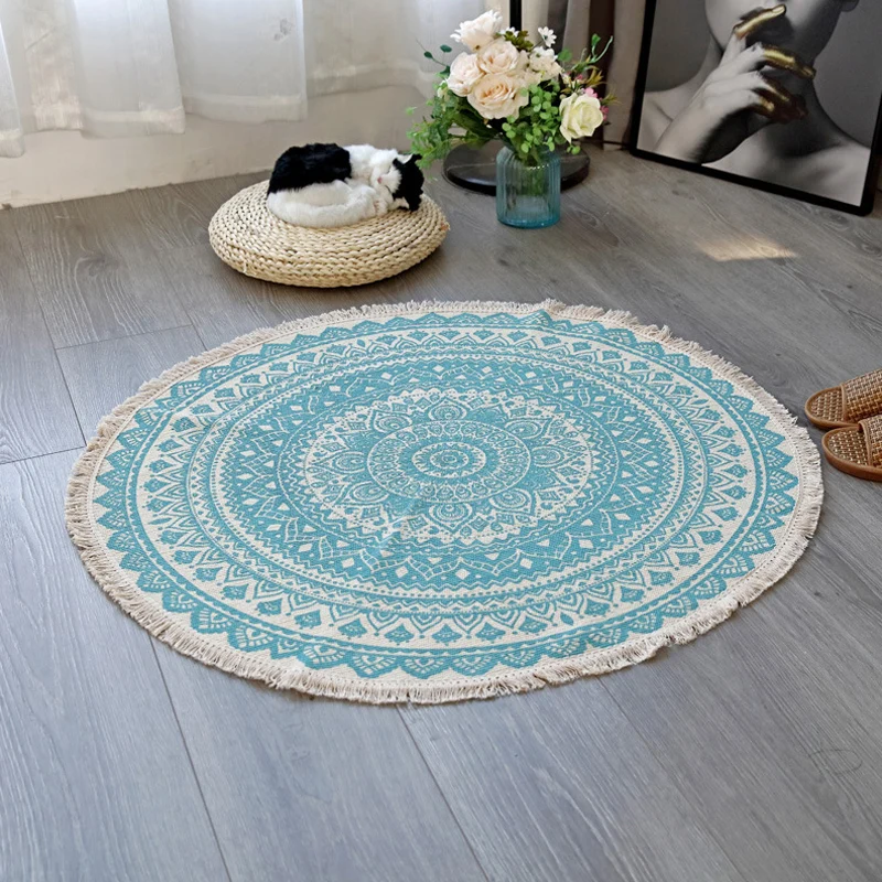 Alfombra con estampado floral, alfombra marroquí de lino, alfombra antideslizante lavable que admite mascotas para sala de...