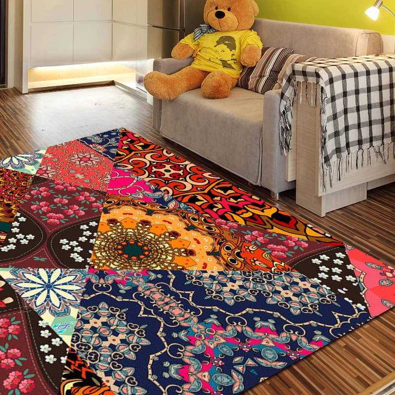 Alfombra con estampado floral marroquí, alfombra colorida de poliéster, alfombra lavable antideslizante para decoración de...