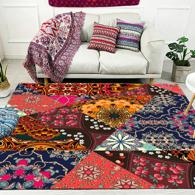 Alfombra con estampado floral marroquí, alfombra colorida de poliéster, alfombra lavable antideslizante para decoración de...