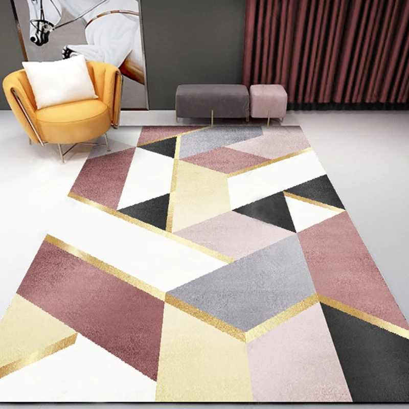 Alfombra con estampado geométrico, alfombra sintética multicolor con respaldo antideslizante, alfombra interior resistente...