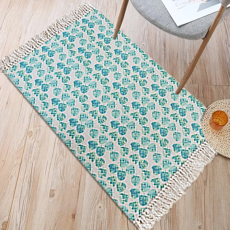Alfombra con estampado de hojas tropicales, alfombra de algodón verde, antideslizante, lavable, apta para mascotas, para s...