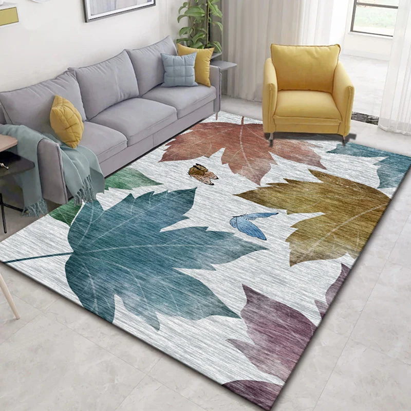Alfombra con estampado de plantas chinas, alfombra de poliéster multicolor que admite mascotas, alfombra lavable máquina p...
