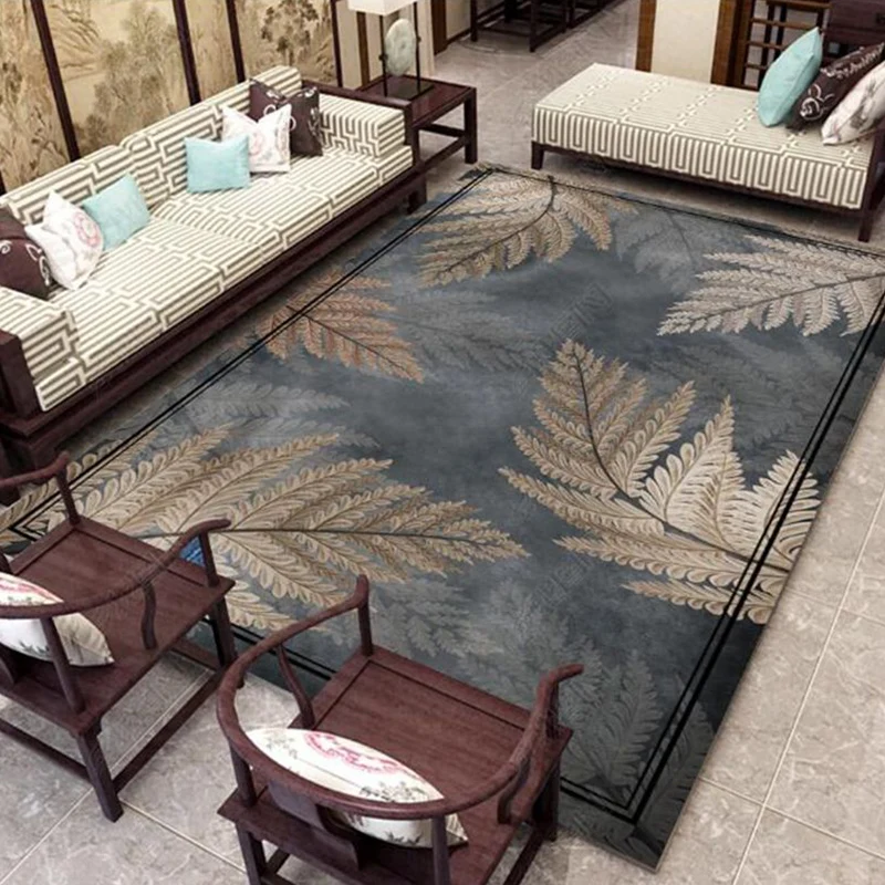 Alfombra con estampado de plantas chinas, alfombra de poliéster multicolor que admite mascotas, alfombra lavable máquina p...
