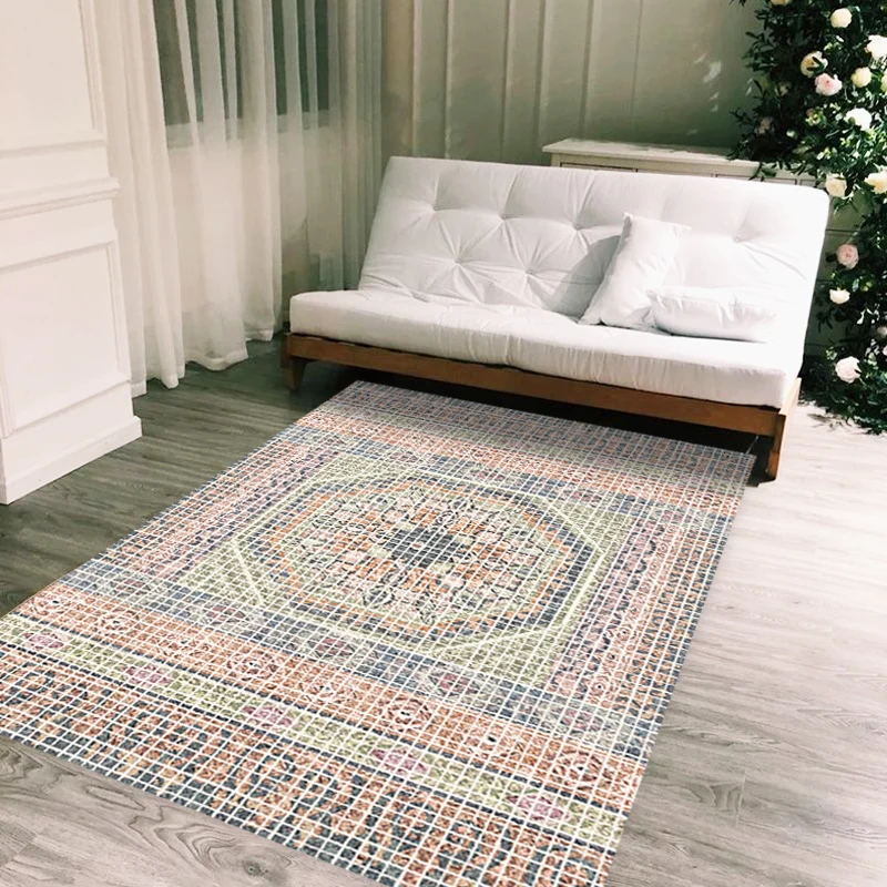 Alfombra con estampado de rayas bohemias y flores, alfombra de poliéster Multicolor, lavable máquina, antideslizante, para...