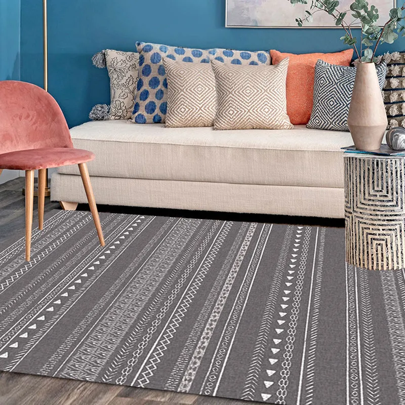 Alfombra con estampado de rayas retro, alfombra de poliéster gris, lavable, apta para mascotas, antideslizante, para sala...
