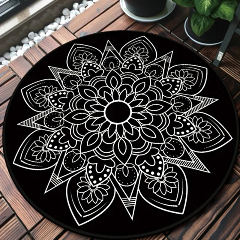 Alfombra con medallón tribal, alfombra del suroeste en blanco y negro, alfombra lavable de poliéster para sala de estar Bl...