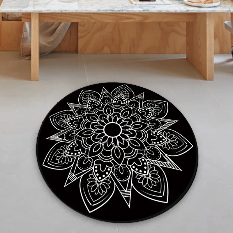 Alfombra con medallón tribal, alfombra del suroeste en blanco y negro, alfombra lavable de poliéster para sala de estar Bl...