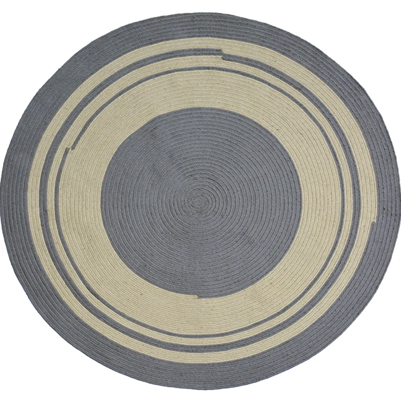 Alfombra con patrón de círculo geométrico, alfombra rural de sisal, alfombra antideslizante lavable para dormitorio Negro...