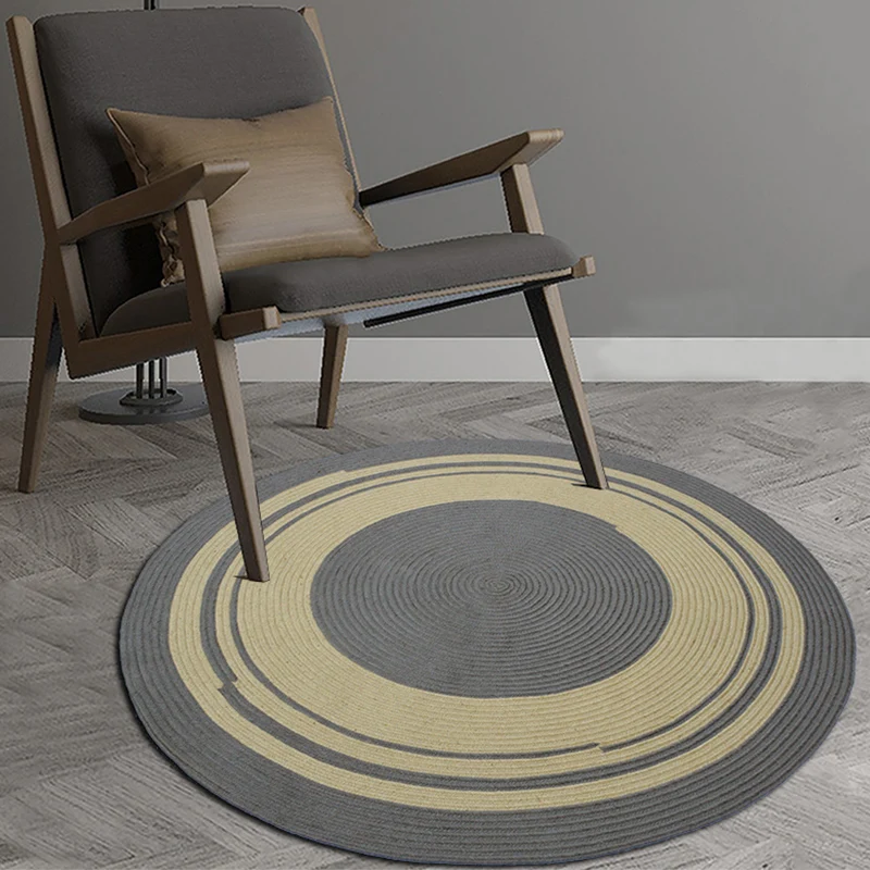 Alfombra con patrón de círculo geométrico, alfombra rural de sisal, alfombra antideslizante lavable para dormitorio Negro...