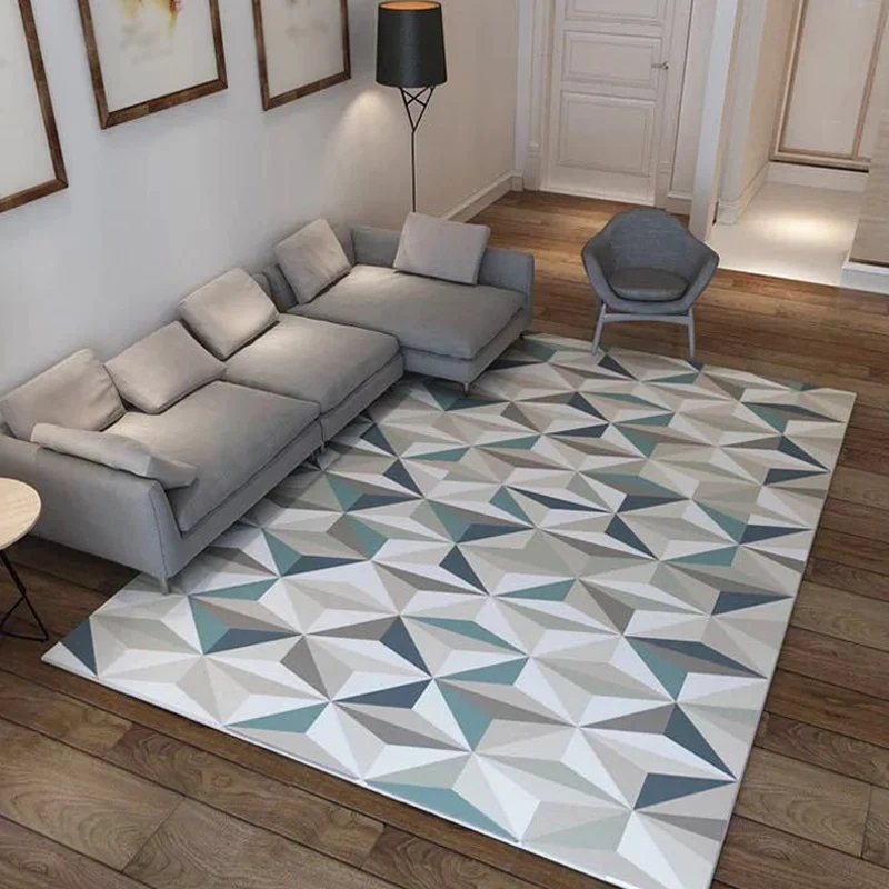 Alfombra con patrón geométrico multicolor, alfombra de poliéster, alfombra lavable antideslizante para sala de estar Albar...