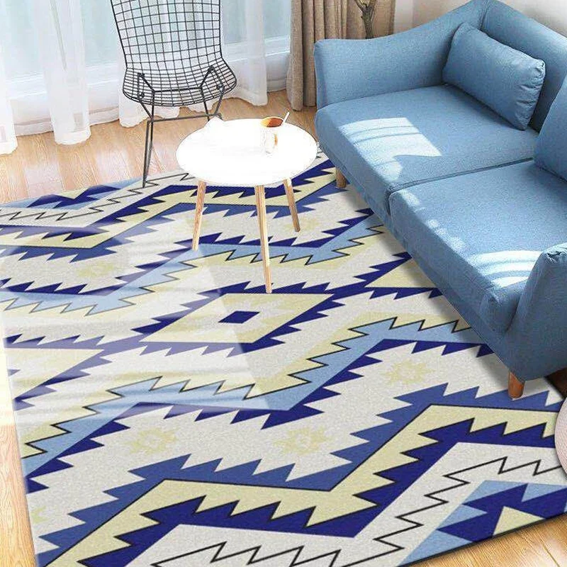 Alfombra con patrón geométrico multicolor, alfombra de poliéster, alfombra lavable antideslizante para sala de estar Albar...