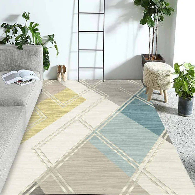 Alfombra con patrón geométrico multicolor, alfombra de poliéster, alfombra lavable antideslizante para sala de estar Albar...