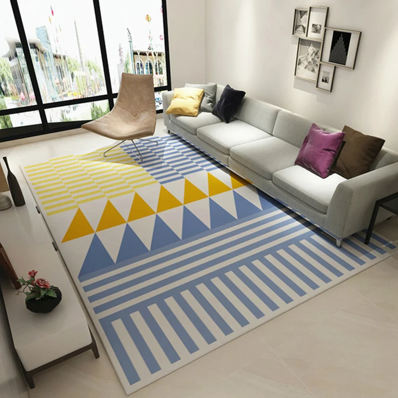 Alfombra contemporánea con estampado geométrico, alfombra de poliéster multicolor, respaldo antideslizante, lavable máquin...