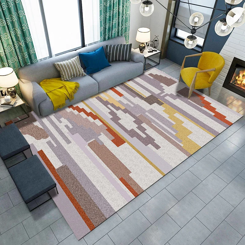 Alfombra contemporánea con estampado de rayas, alfombra de poliéster Multicolor púrpura, alfombra antideslizante lavable m...