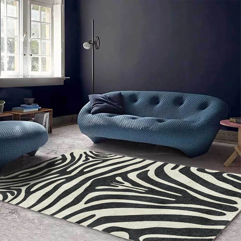 Alfombra contemporánea con estampado de rayas de cebra, alfombra de poliéster en blanco y negro, alfombra antideslizante l...