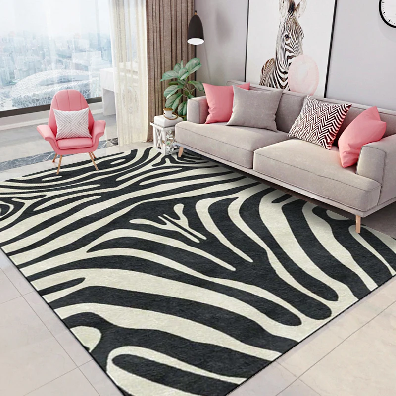 Alfombra contemporánea con estampado de rayas de cebra, alfombra de poliéster en blanco y negro, alfombra antideslizante l...