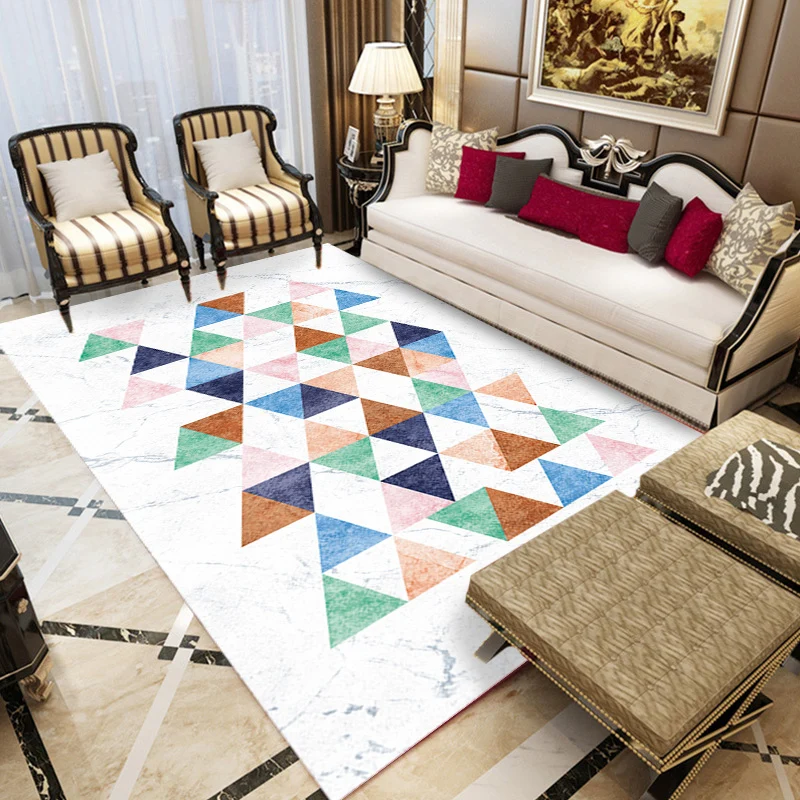 Alfombra contemporánea con patrón geométrico rayas, alfombra de poliéster multicolor, respaldo antideslizante, alfombra la...