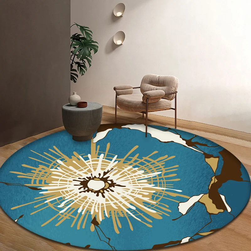 Alfombra contemporánea con patrón radial, alfombra sintética azul, lavable, apta para mascotas, antideslizante, para sala...