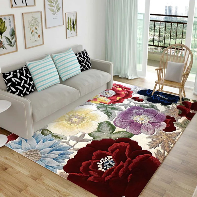 Alfombra contemporánea elegante, alfombra botánica multicolor, respaldo antideslizante, alfombra lavable máquina para deco...