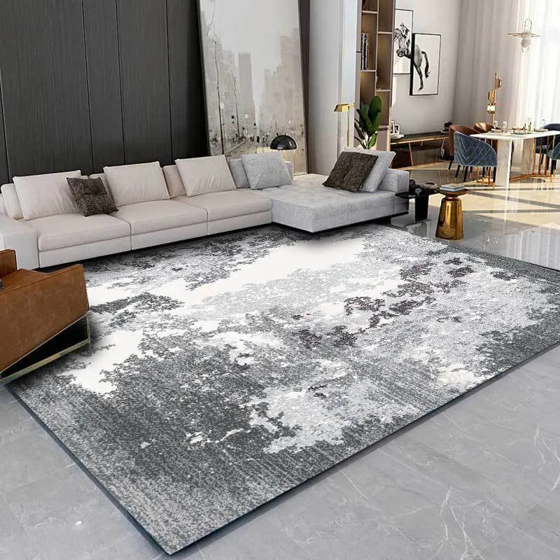 Alfombra contemporánea gris y blanca, alfombra abstracta de poliéster, alfombra lavable con respaldo antideslizante para s...